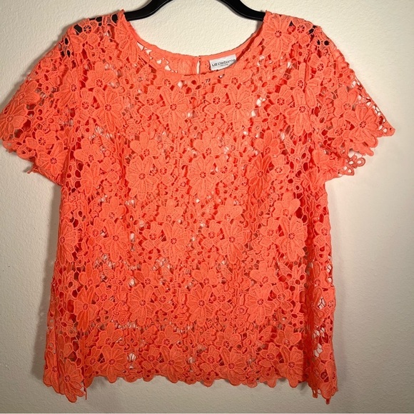 Liz Claiborne Tops - Liz Claiborne Orange Lacy Overlay Top